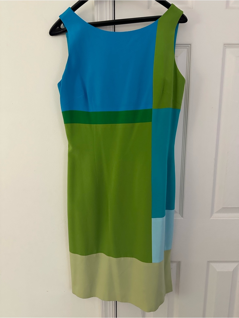 Maggy London Blue and Green Colorblock Midi Sheath Dress